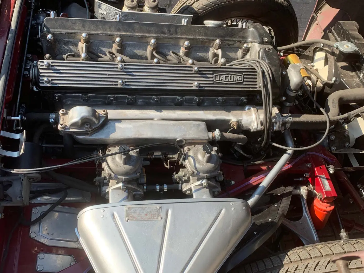 Inside old style Jaguar car engine